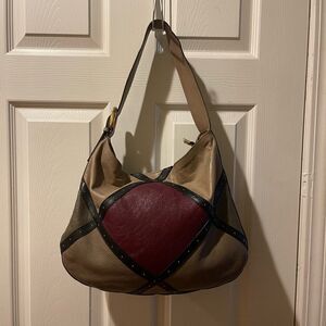 A.Bellucci leather khaki,taupe ,burgundy &black Medium shoulder bag studs accent